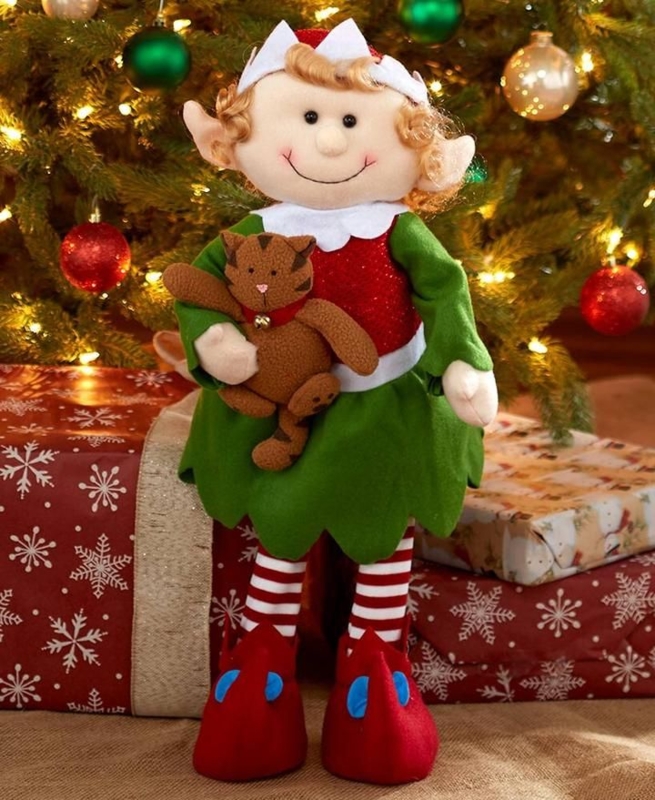 2-Ft. Festive Holiday Elf Decoration with Cat