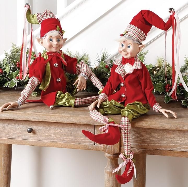 30-Inch Posable Christmas Elf Decorations with Holly