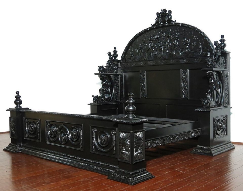 3pc Black Gothic Ornate Heavily Carved Bedroom Set | Gothic bed, Gothic ...