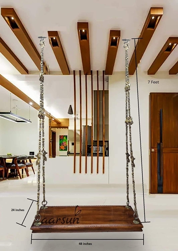 Aarsun Teak Wood Hanging Swing Set | Jhula with Beautiful Brass Chain ...