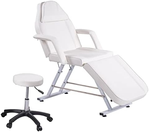 Adjustable White Beauty Massage Bed with Stool