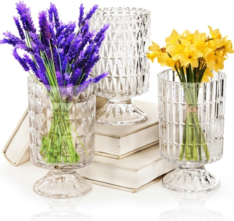 Amazon.com: 6 Pcs Flower Vase Pedestal Glass Vases for Flowers Embossed ...