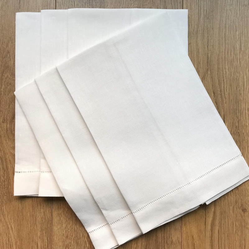 Amazon.com: Minhcraft White Linen Hem Stitch Hand Towels - Set of 6 14 ...