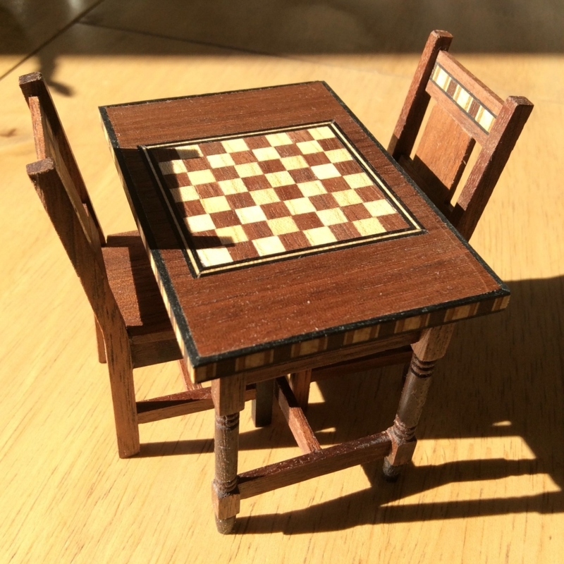 American Walnut Chess Table with Matching Chairs
