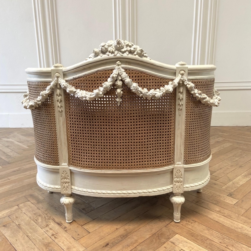 Antique French Cane Daybed with Floral Swags