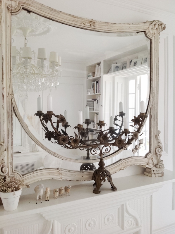 Antique French Mirror with Ornate Candelabra Decor