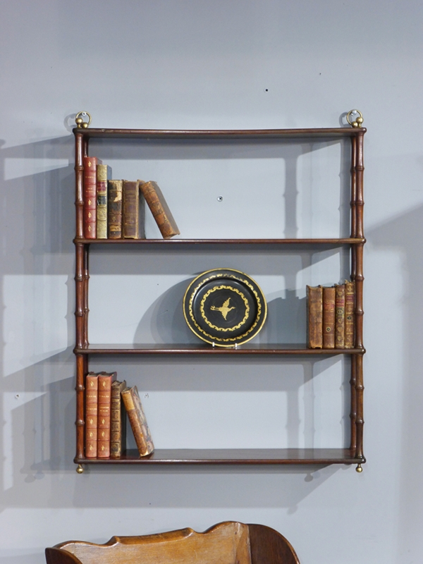 Antique Mahogany 4-Tier Turned Wall Shelf