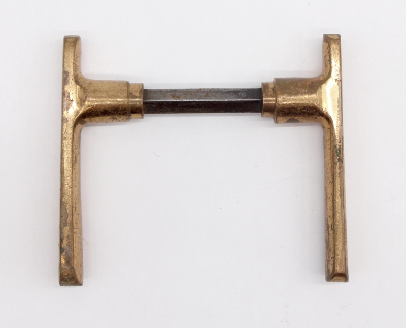 Antique Mid Century Brass Lever Door Knobs Pair