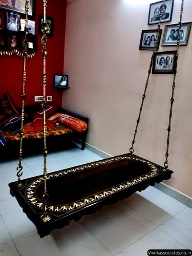 Antique South Indian Wooden Swing with Full Carvings
