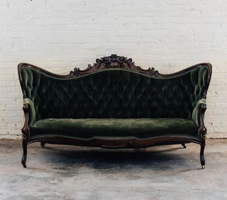 Antique Victorian Emerald Green Velvet Settee Sofa