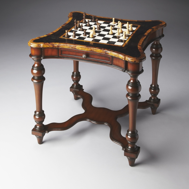 Antique Wooden Chess Board Game Table