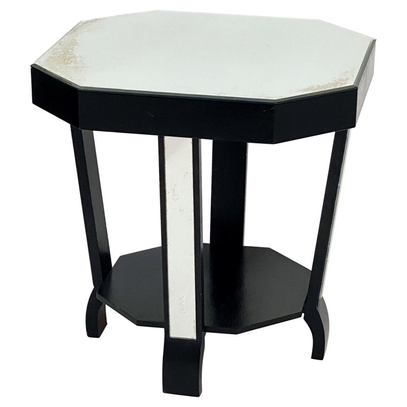 Art Deco Black and Chrome Side Table with Drawer