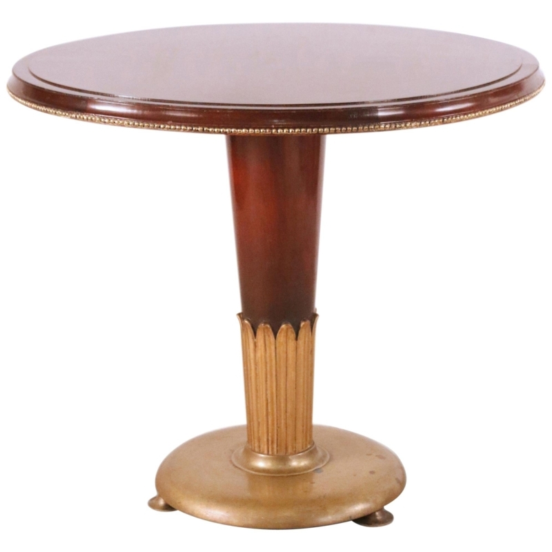 Art Deco Brass and Oak Round Side Table 1920s