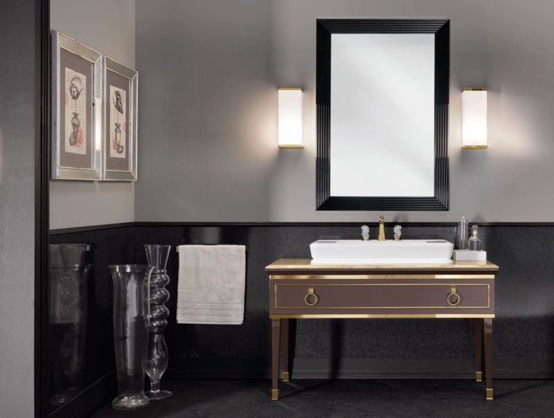 Art Deco Brown Lacquer Italian Bathroom Vanity