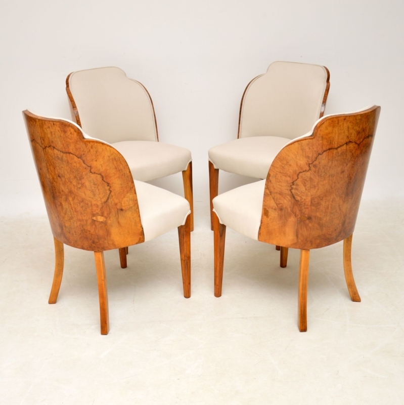Art Deco Burr Walnut Cloud Back Dining Chairs Set