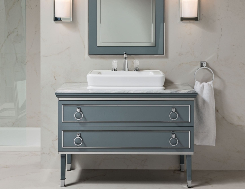Art Deco Italian Bathroom Vanity in Blue Lacquer Wood