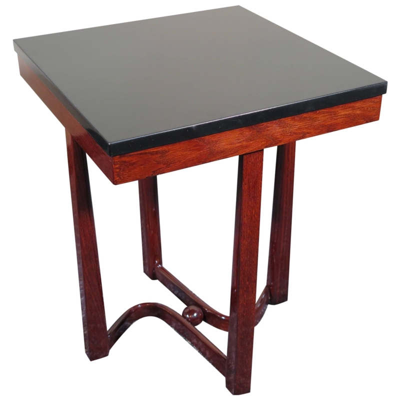 Art Deco Walnut Side Table with Black Top