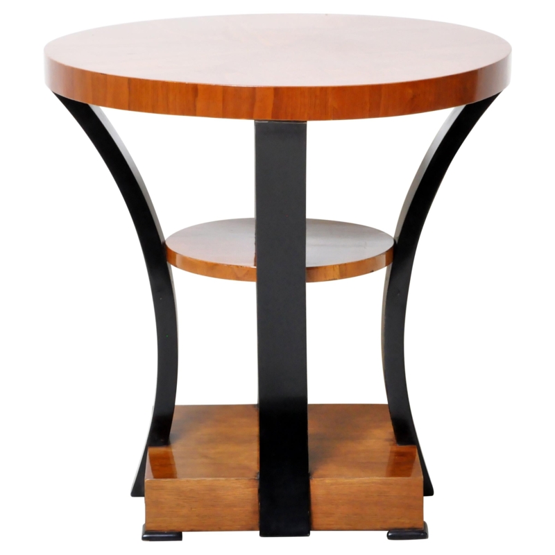 Art Deco Walnut Side Table with Ribbed Metal