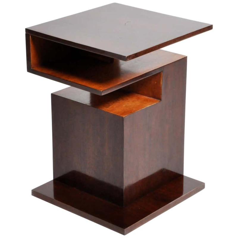 Art Deco Wooden Side Table with Floating Shelves