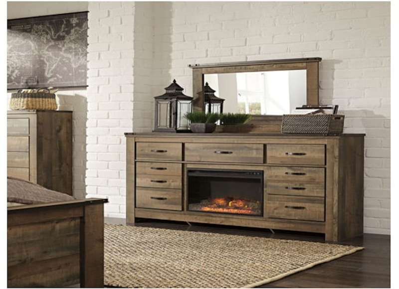 Ashley Trinell Rustic Dresser with LED Fireplace Insert