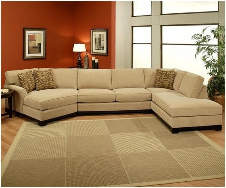 Beige Sectional Sofa with Cuddler Chaise in Cozy Living Room