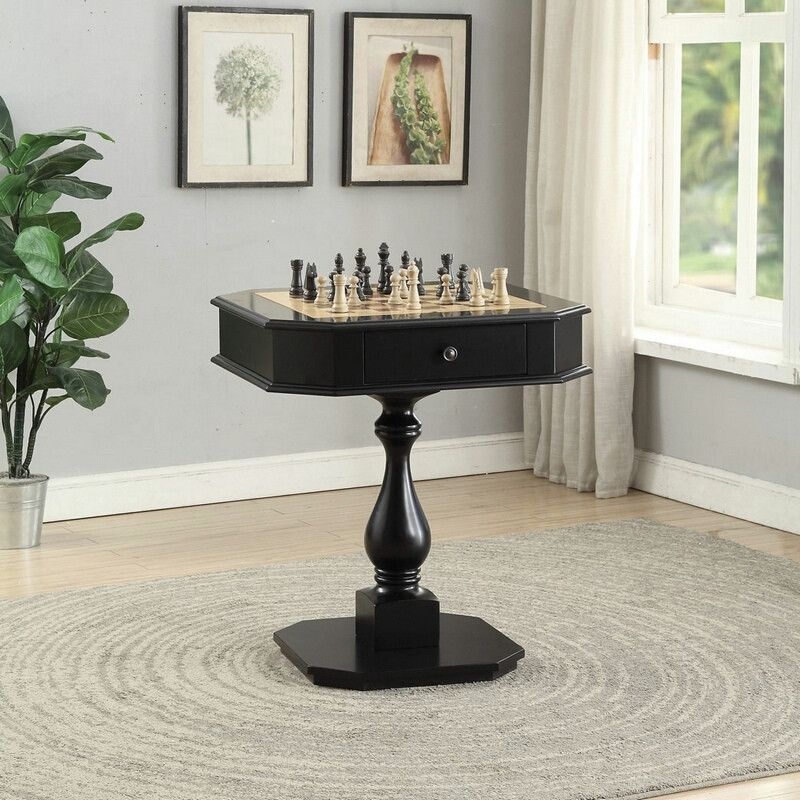 Bishop Black Wood Chess Game Side Table
