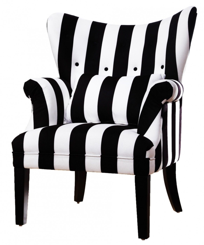 Black and White Striped Accent Armchair