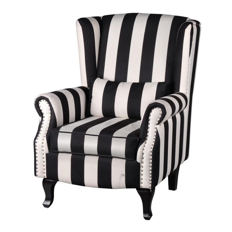 Black and White Striped Oversized Armchair