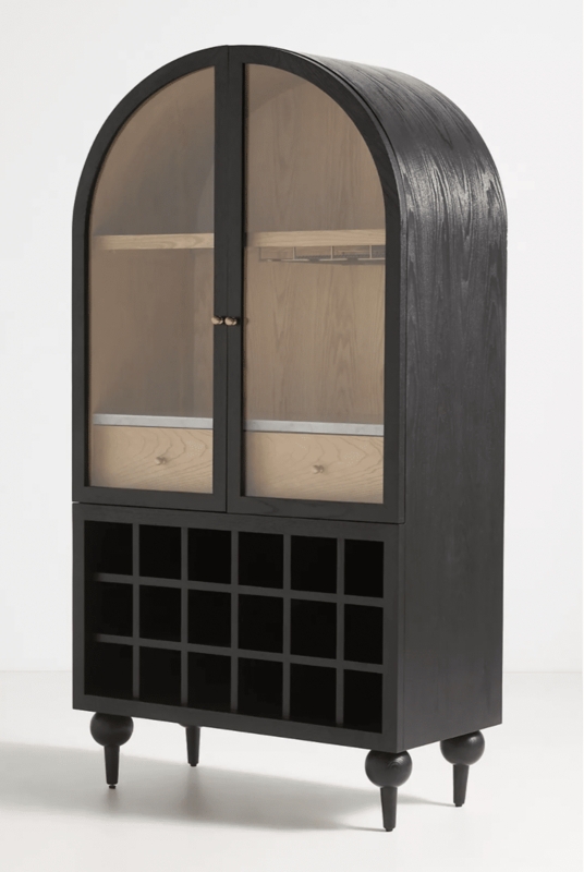 Black Arched Glass Display Cabinet with Wine Storage