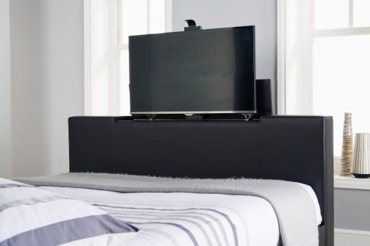 Black Faux Leather Electric TV Bed Frame