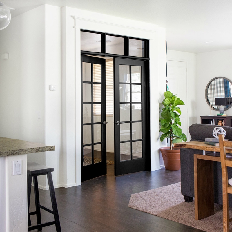 Black French Doors with DIY Transom Window