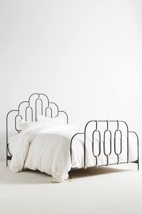 Black Iron and Brass Scalloped Bed Frame