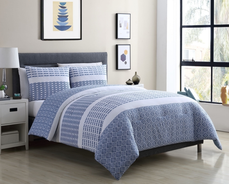 Blue and White Patterned Cotton Duvet Cover Set