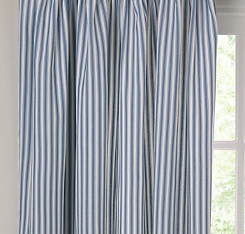 Blue and White Ticking Stripe Curtains 77 Inch Wide