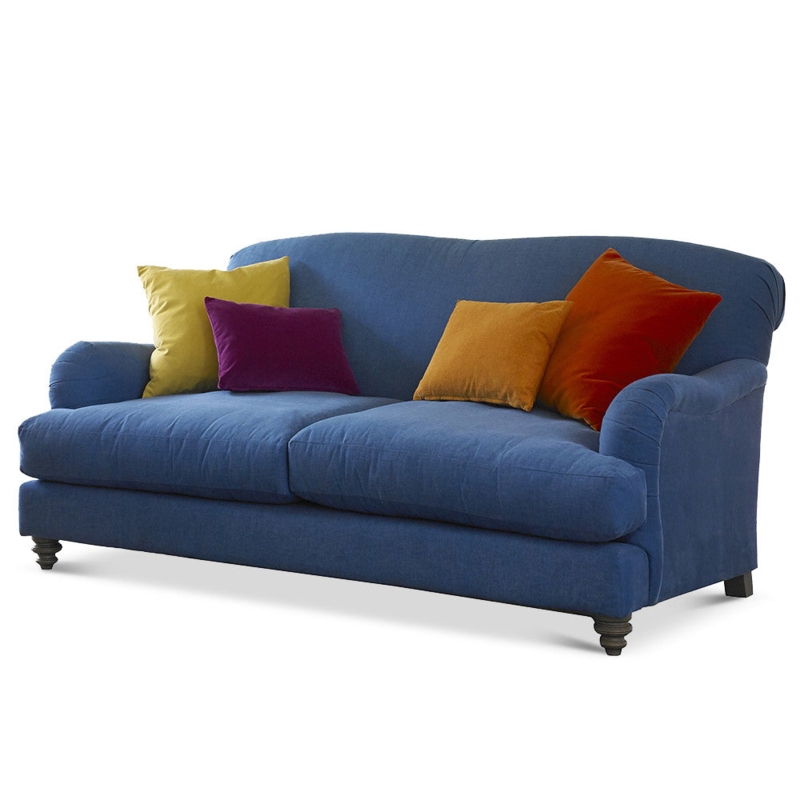 Blue Cuddle Sofa with Colorful Throw Pillows