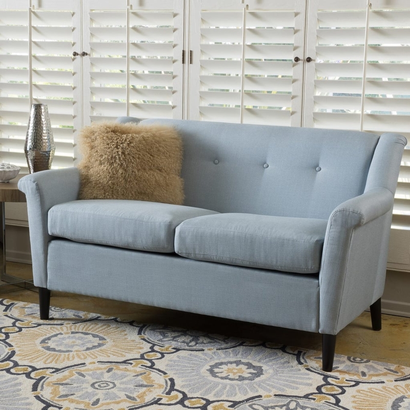 Blue Gray Fabric Sofa for Small Spaces