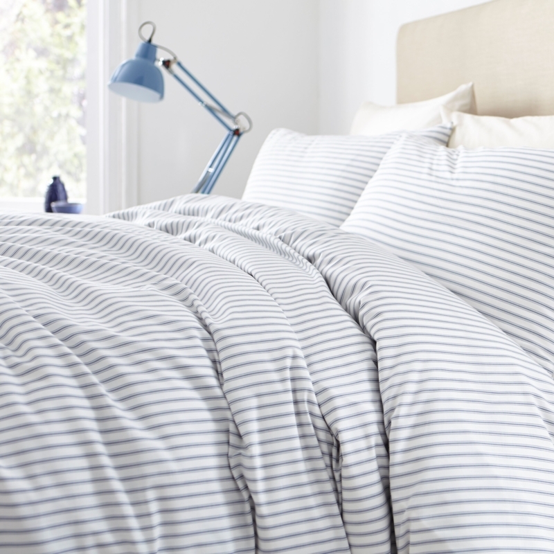 Blue Ticking Stripe Double Duvet Set