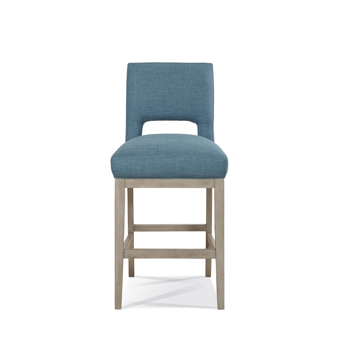 Blue Upholstered Wooden Bar Counter Stool