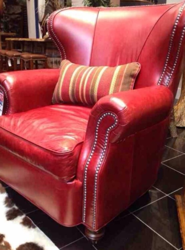 Bold Red Leather Accent Chair with Nailhead Trim