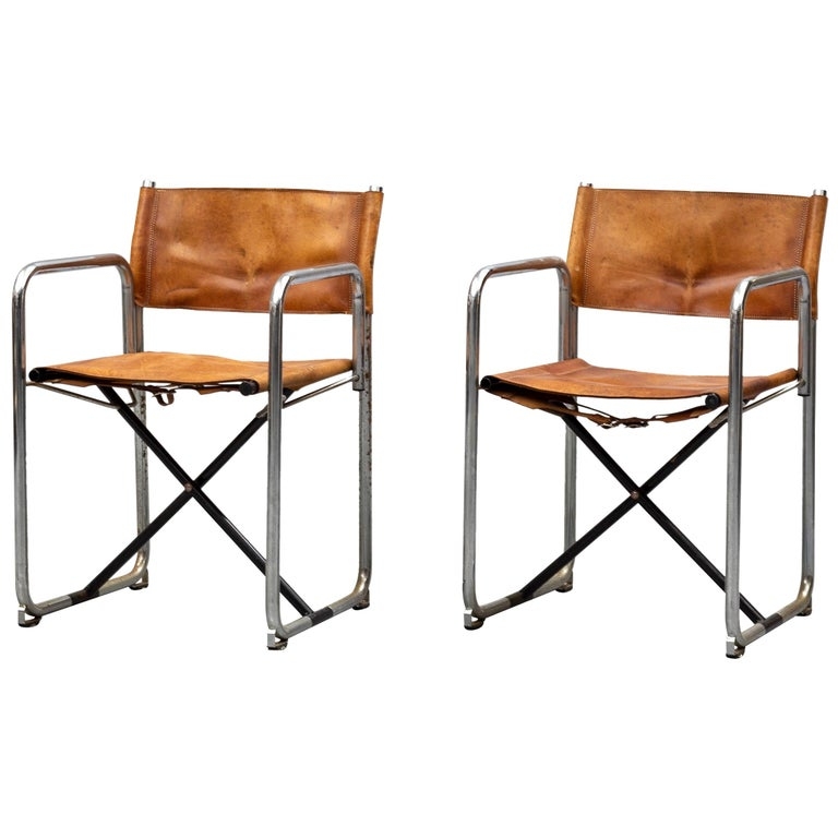 Borge Lindau and Bo Lindekrantz Leather Folding Chairs, Sweden 1965 ...