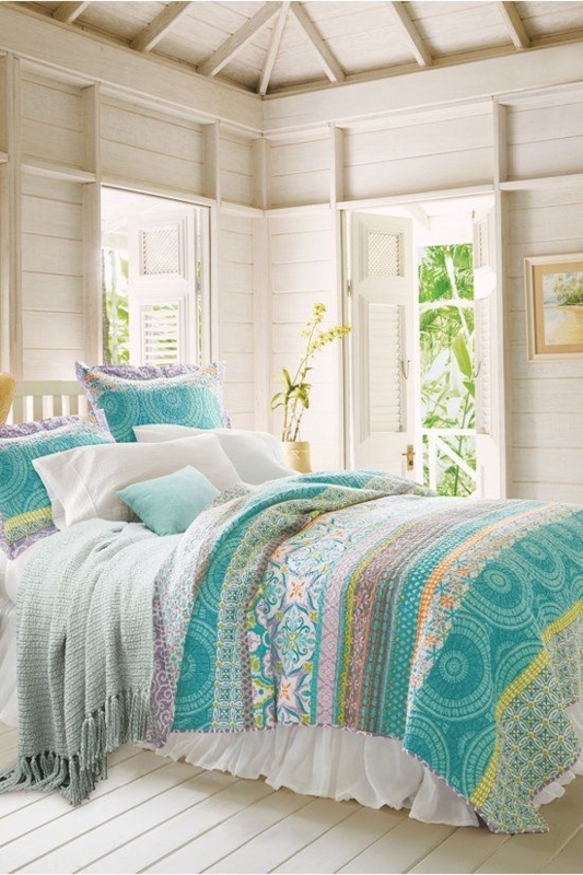 Bright Coastal Bedroom with Positano Summer Quilt