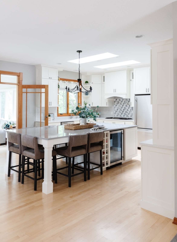 Bright White Kitchen Island with Seating and Storage