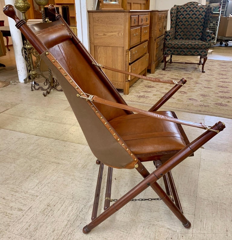 Brown Leather Campaign Folding Chairs by Palecek