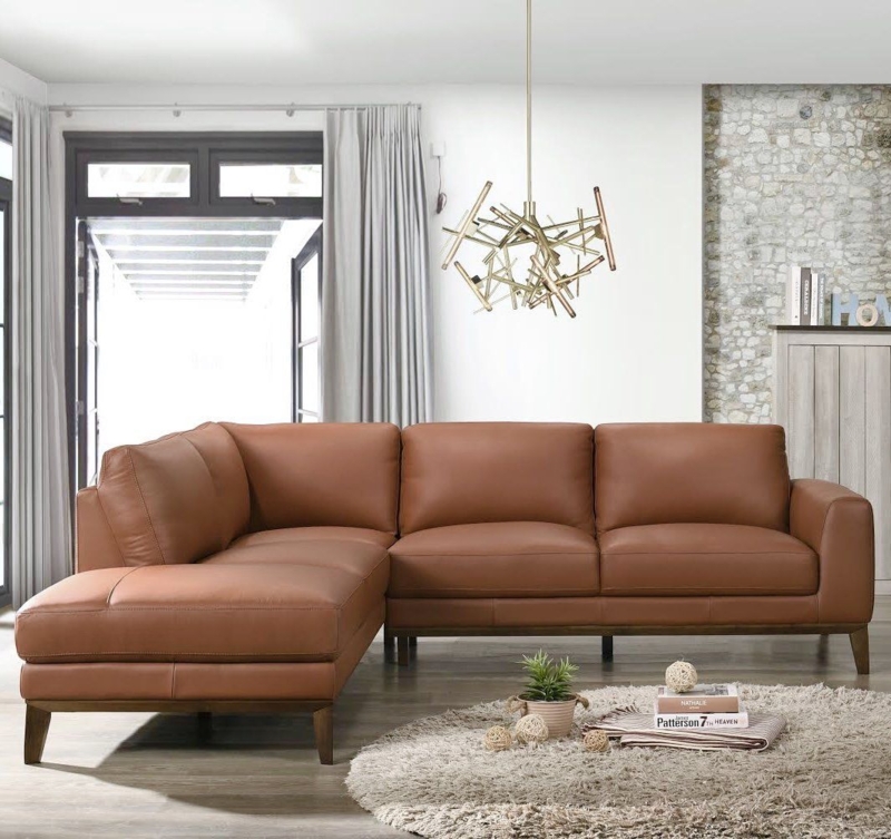 Burnt Orange Leather Left-Facing Sectional Sofa