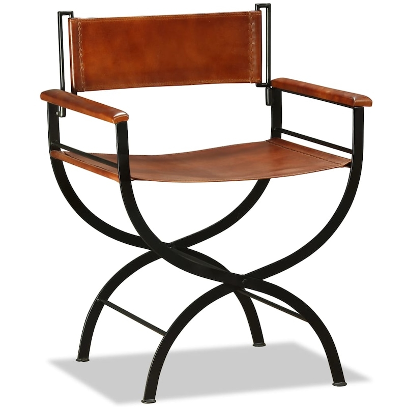 Buy Folding Chair Genuine Leather 59x48x77 cm Black and Brown Dining ...