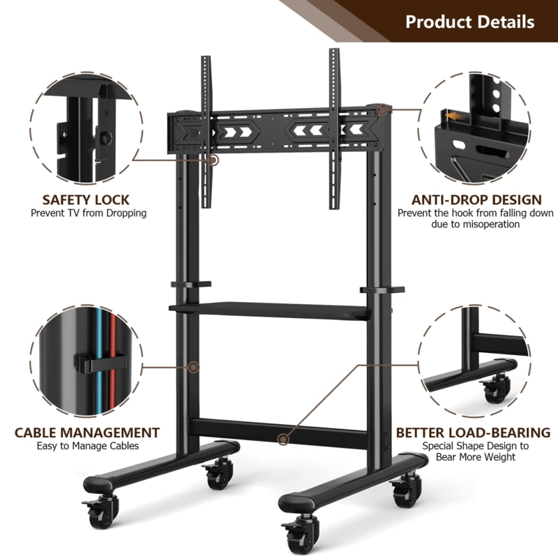 Buy Mobile TV Cart Rolling TV Stand with Wheels for 55-90 Inch LCD LED ...