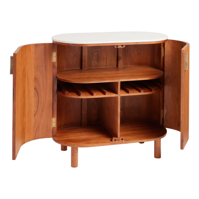 Caitlin Oval Chestnut Wood Marble Top Bar Cabinet