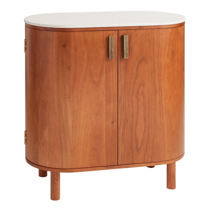 Caitlin Oval Warm Chestnut Marble Top Bar Cabinet - World Market
