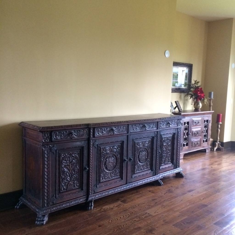 Carved Extra Long Wooden Sideboard Buffet