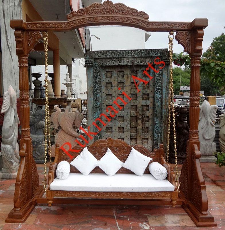 Carved Indian Maharaja Wooden Swing with Cushions